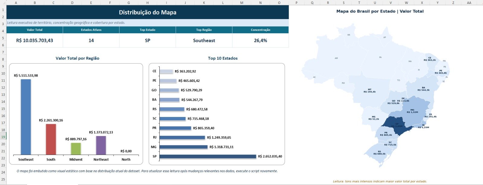 Dashboard com análise geográfica de desempenho