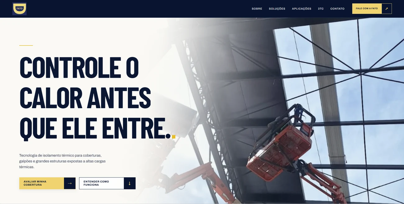 Site institucional de isolamento térmico DFato, com chamada Controle o calor antes que ele entre.